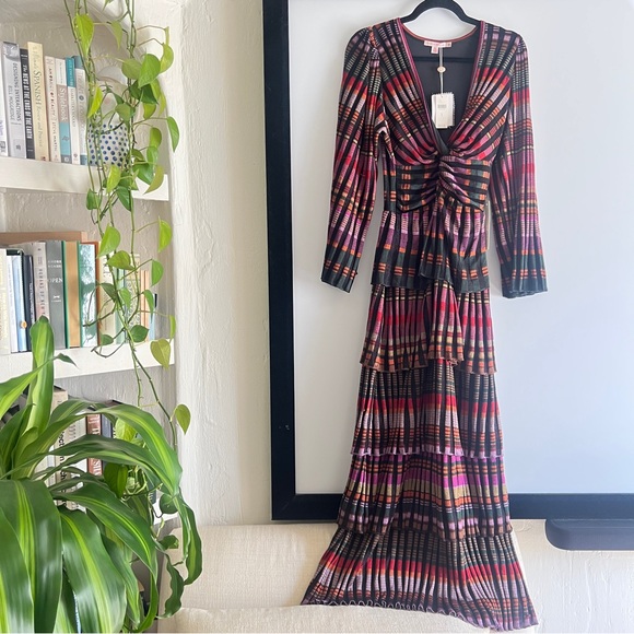 Cecilia Prado Deep V Tiered Multicolor Stripe Maxi Dress with Twist Front Size M - Picture 4 of 13